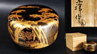 茶道具　蒔絵師秀山作　住吉蒔絵利休棗　骨董　美品！！ 茶道具 蒔絵師秀山作 住吉蒔絵利休棗 骨董 美品！！