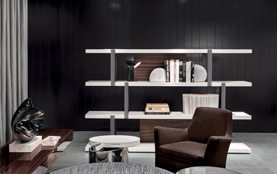 ミノッティのオープンシェルフは、上質な素材と洗練されたデザインでリビングや書斎を格上げする収納家具です。木材や金属の質感を活かした開放的な構造が特徴で、本や雑貨を美しくディスプレイできます。