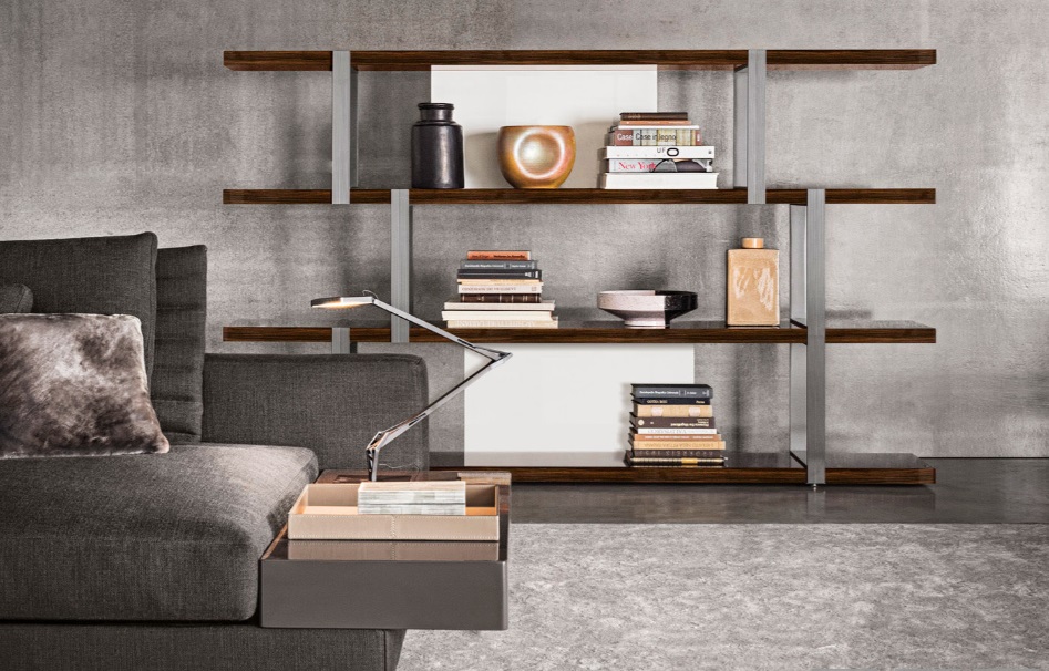 ミノッティのオープンシェルフは、上質な素材と洗練されたデザインでリビングや書斎を格上げする収納家具です。木材や金属の質感を活かした開放的な構造が特徴で、本や雑貨を美しくディスプレイできます。