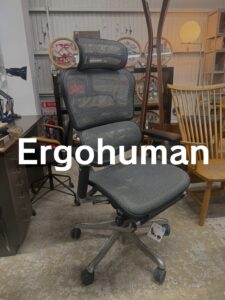 Ergohuman Pro シルバーメッシュは、通気性抜群の高機能オフィスチェア。オットマン付きで足を伸ばせ、長時間作業でも快適。背・座・肘の調整が自由自在。