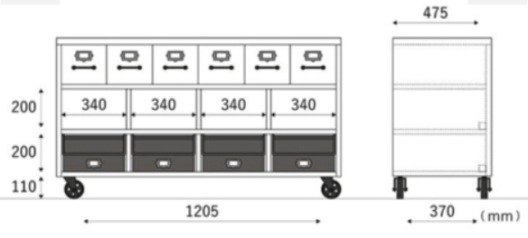 CRASH GATE（クラッシュゲート）GUNS BOX（ガンズボックス）キャビネット サイズ表記画像。幅148.5cm×奥行51.5cm×高さ84cmの大型収納で、設置前に空間とのバランスや搬入経路の確認に役立つサイズ比較用ビジュアル。

