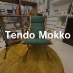 Tendo Mokko（テンドウモッコウ）Heron ロッキングチェア。グリーンのファブリック張地とナチュラルカラーのホワイトビーチ材が調和した日本製デザイン家具。