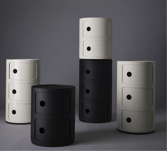 Kartell（カルテル） Componibili 2（コンポニビリ2） マット 収納キャビネット マット仕上げの円筒形デザインと2段収納を備えた、空間に調和するモダンな収納家具。