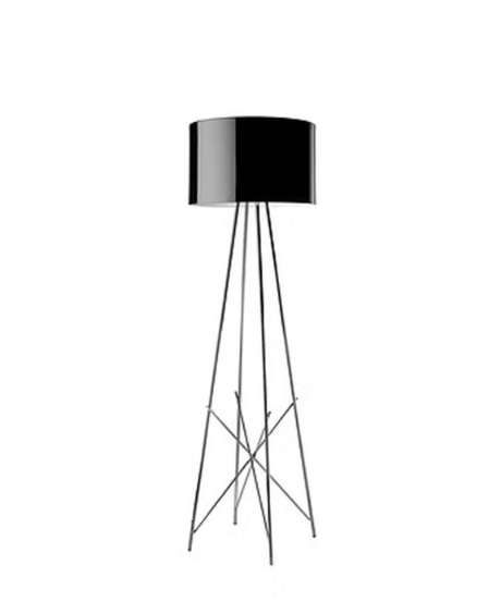 FLOS(フロス)RAY F1 BLACK フロアランプ。円筒形のシェードと安定感のあるベースが特徴の、モダンなデザイナーズ照明。